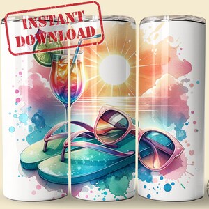 Beach Tumber Wrap Clipart PNG Sublimation Design, Straight and Tapered, Beach Sunset Tumbler, Girls Vacation Beach Trip Tumblers image 1