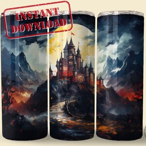 Seamless Haunted Castle Tumbler Wrap, Instant Digital Download, 300 DPI PNG, Sublimation Design for 20/30oz, Straight and Tapered Tumbler