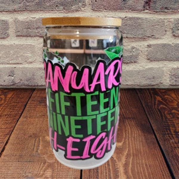 Sorority cup WRAP| Pretty Girls Wraps | aka | Pink and Green|  UVDTF Wrap Only |16 oz can glass | Ready to apply | Waterproof | Permanent