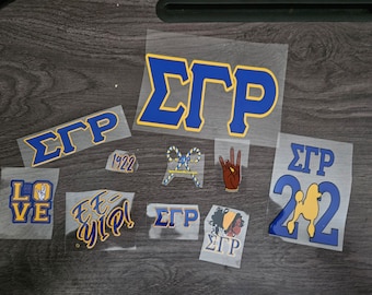 Sorority Decal Set| Pretty Poodle Charms | SGRHO | Blue and Gold | UVDTF Decal |Hard Surfaces | Ready to apply | Waterproof | Permanent