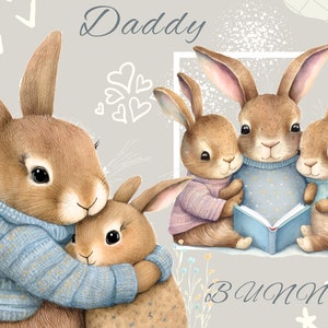 Aquarell Hase Clipart, Vatertag Clipart, Familie Clipart, Papa Clipart, Daddy Bunny Clipart, Bunny Familie Clipart, Woodland Clipart, Papa