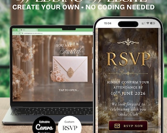 Muslimische Hochzeitswebsite-Vorlage, bearbeitbare Canva RSVP, Nikkah Digital Invite
