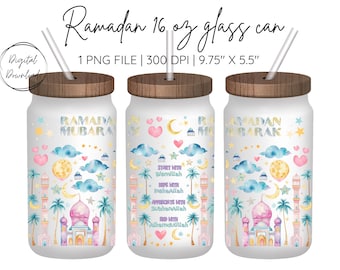 Ramadan Pastel Start with Bismillah Glass Can Wrap Design | 16 oz Glass Can Wrap Digital Download PNG | Islamic Clipart | Commercial Licence