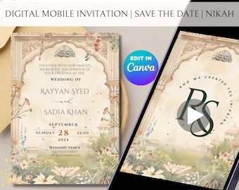 Animated Muslim Wedding Invitation: Editable Nikkah Canva Template
