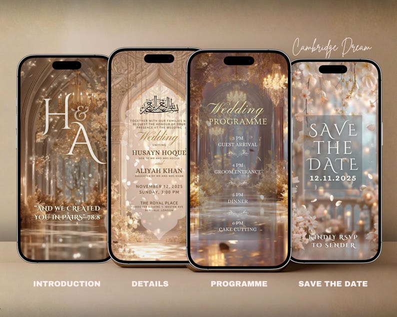 Editable Nikkah Invitation Video | Canva Islamic Wedding Mobile Template – Beige & Gold image 2
