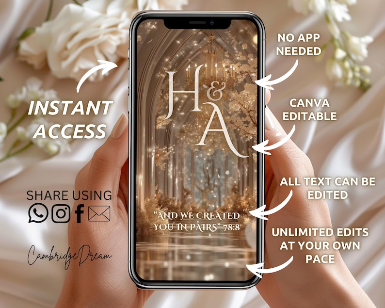 Editable Nikkah Invitation Video | Canva Islamic Wedding Mobile Template – Beige & Gold image 3