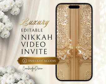 Editable Nikkah Invitation Video | Canva Islamic Wedding Mobile Template – Gold and Brown