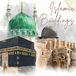 Islamische Gebäude Illustrationen | Eid Mubarak | Kaaba PNG | Moschee des Hellsehers | Al Aqsa Moschee | Islamisch Digital | Kommerzielle Lizenz