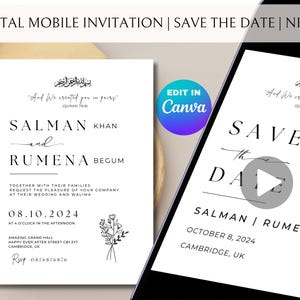 Minimalist Editable Muslim Wedding Invitation, Digital Nikah Invitation, Islamic Wedding, Editable Canva Template, Printable Wedding Card