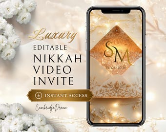 Gold Nikah Invitation | Editable Islamic Wedding Animated Mobile Video Template