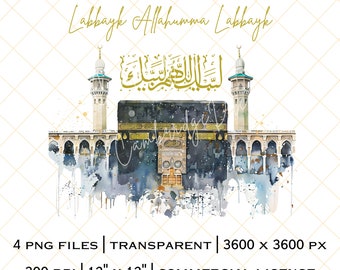 Aquarelle Omra Moubarak | Kaaba PNG | Illustration numérique de la Omra | Clipart Kaaba | Licence commerciale