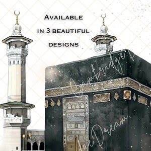 Kaaba and Minarets Watercolour Graphic | Kaaba PNG | Umrah, Hajj Mubarak Digital Illustration | Floral Kaaba Clipart | Commercial Licence