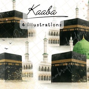 Hajj Umrah Mubarak Watercolour Graphic | Kaaba PNG | Umrah Digital Illustration | Kaaba Clipart | Commercial Licence