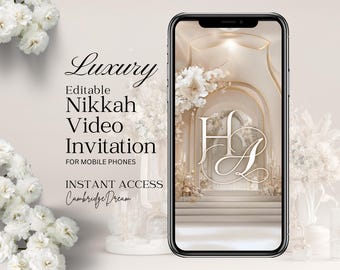 Editable Nikkah Video Invitation | White Beige Royal Palace Islamic Wedding (Digital Download)