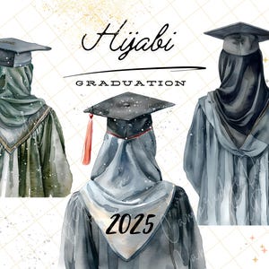 Hijabi Graduation 4 Digitale Illustrationen | Islamische Clipart | Abgesetzter Hijabi | Islamisches PNG | Muslimisches Mädchen graduiert | Kommerzielle Lizenz