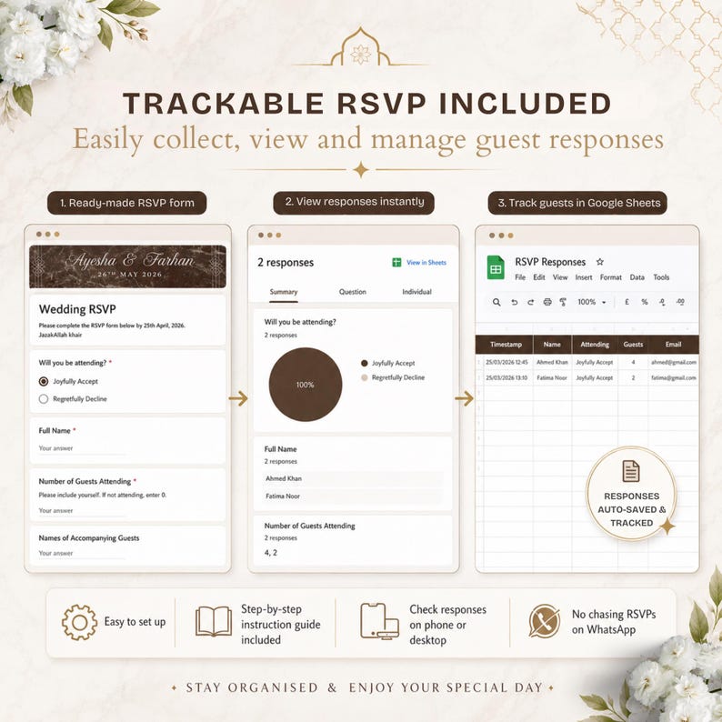 Muslimische Hochzeitswebsite-Vorlage, bearbeitbare Canva RSVP, Nikkah Digital Invite Bild 8