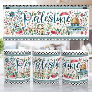 Design de envoltório de caneca palestina | Download digital de envoltório de caneca de 11 oz | Clipart islâmico | Licença comercial