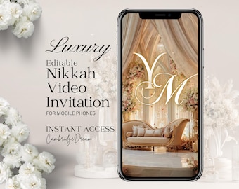 Bearbeitbares Nikkah-Einladungsvideo | Canva Islamische Hochzeit Mobile Template - Creme & Gold