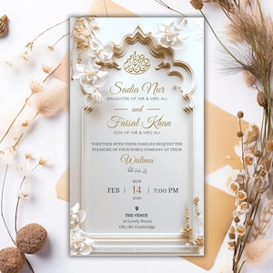Animierte Hochzeitseinladung, digitale Nikkah-Einladung, islamische Hochzeit, bearbeitbare Canva-Vorlage, druckbare Hochzeitskarte