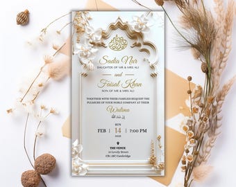 Editable Muslim Wedding Invitation: Animated Nikkah Template (Canva)