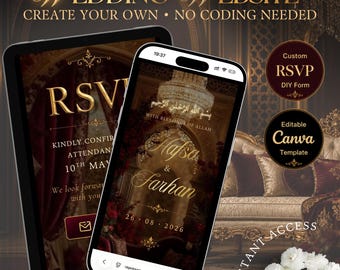 Königliche Arabesque Muslimische Hochzeitswebsite Template mit Antwortmöglichkeit, Antwortfunktion, Google Maps und Countdown