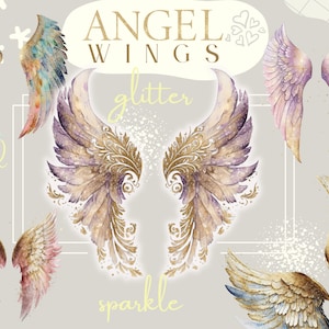 13 Glittery Angel Wings Watercolor Clipart png, Angel Wings Сlip art, cute Angel Wings, Angel Wings clip art, Wings clip art, commercial use