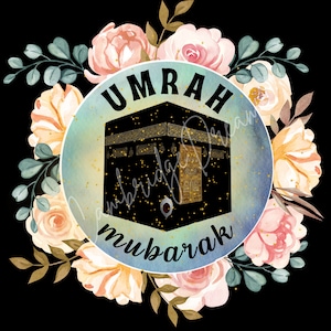 Umrah Mubarak Watercolour Graphic | Floral Kaaba PNG | Umrah Digital Illustration | Floral Kaaba Clipart | Commercial Licence