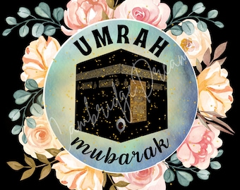 Aquarelle Omra Moubarak | Kaaba florale PNG | Illustration numérique de la Omra | Clipart floral Kaaba | Licence commerciale