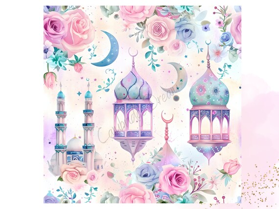 Ramadan Eid Watercolor Patterns: Pastel Islamic Digital Paper (PNG)