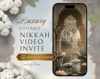 Mughal Palace Nikkah Einladungsvideo | Bearbeitbare Canva Islamische Hochzeit Mobile Vorlage