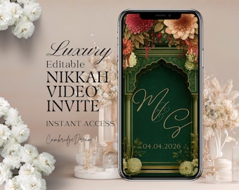 Luxus grün bearbeitbares Nikkah-Einladungsvideo | Canva Islamische Hochzeit Mobile Vorlage