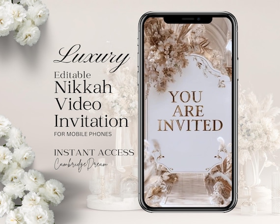 Editable Islamic Wedding Invitation Video Template, Canva Muslim Nikah Invite, Neutral Gold