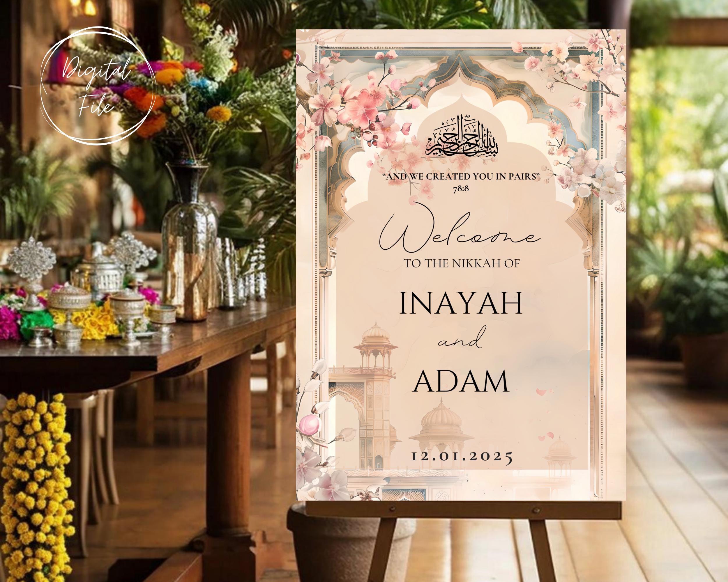 Custom Muslim Wedding Welcome Sign: Islamic Nikkah Poster (digital