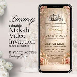 Beige and Blush Pink Nikkah Invitation Video | Beige Neutral Elegant Islamic Wedding Editable Template
