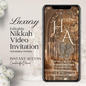 Editable Nikkah Invitation Video | Canva Islamic Wedding Mobile Template – Beige & Gold image 1
