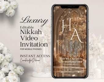 Editable Nikkah Invitation Video | Canva Islamic Wedding Mobile Template – Beige & Gold