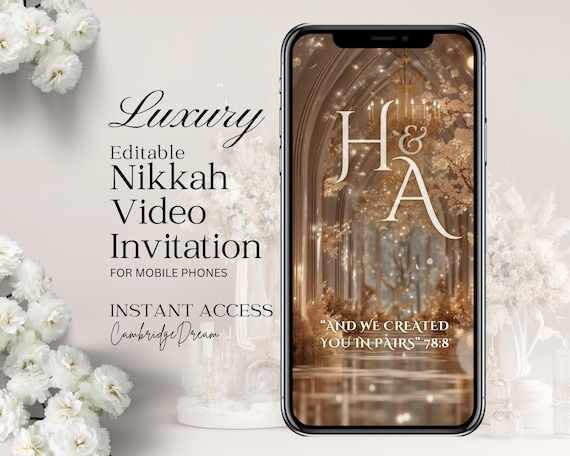 Editable Nikkah Invitation Video | Canva Islamic Wedding Mobile Template – Beige & Gold