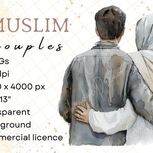 Ilustraciones de parejas musulmanas / Gráficos islámicos / Clipart de hijab / Digital islámico / Uso comercial
