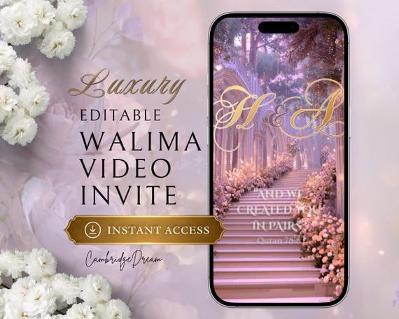 Editable Wedding/Walima/Nikkah Invitation Video | Canva Islamic Wedding Mobile Template – Pink and Lilac