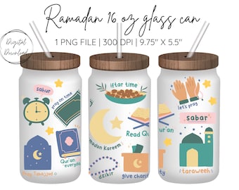 Ramadan Glass Can Wrap Design: Islamic Clipart (Digital Download)