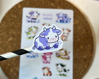 Pastell Kuh Aufkleber, Pastell Kühe Aufkleber, Kawaii Kühe, Katzen Bullet Journal Aufkleber, E-Girl Ästhetik, Kawaii Pastell Tier Aufkleber