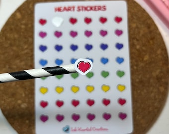 Heart Sticker Sheet, Heart Planner Sticker, Daily Planner Stickers, Heart Stickers, Mini Stickers, Bullet Journal Sticker, Rainbow Hearts