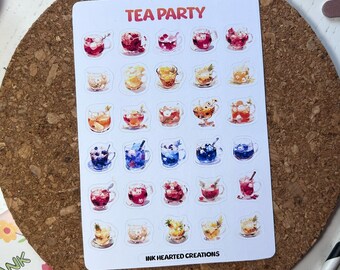 Tea Party Sticker Sheet, Tea Cup Sticker, Tea Planner Stickers, Tea Party Stickers, Cup of Tea Bullet Journal Sticker, Daily Stickers