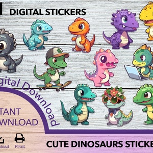 恐竜のかわいい PNG ステッカー、ステッカー PNG バンドル、印刷可能なステッカー、恐竜の商用利用、ステッカー PNG、かわいい動物 PNG、かわいい恐竜