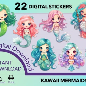 マーメイド PNG ステッカー、かわいいステッカー、かわいいマーメイド ステッカー、マーメイド クリップ アート、ステッカー PNG バンドル、印刷可能なステッカー、かわいい女の子クリップ アート