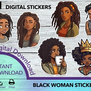 Black Woman PNG sticker, sticker png bundle, printable sticker, black girl clipart, African American png, sticker download, black women png