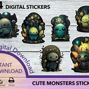 Monsters Cute PNG stickers, sticker png bundle, printable stickers, magic spooky clipart, stickers png, sticker downloads, sticker cricut