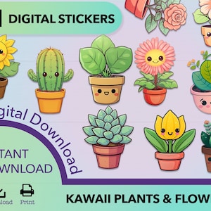 Plant PNG sticker, sticker png bundle, printable sticker, plant clipart, kawaii flower sticker, sticker png, succulent png, flower sticker