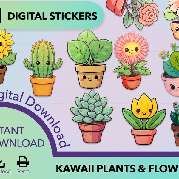 Plant PNG sticker, sticker png bundle, printable sticker, plant clipart, kawaii flower sticker, sticker png, succulent png, flower sticker