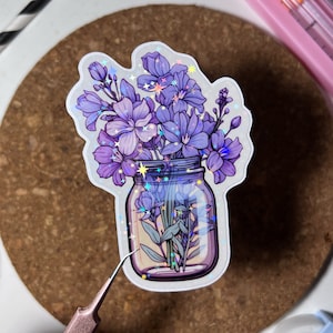 Blume in einem Glas Aufkleber, Blumenglas Aufkleber, Lila Blume Aufkleber, Gestanzter Aufkleber, Wasserdichter Aufkleber, Laptop Aufkleber, Flasche Aufkleber